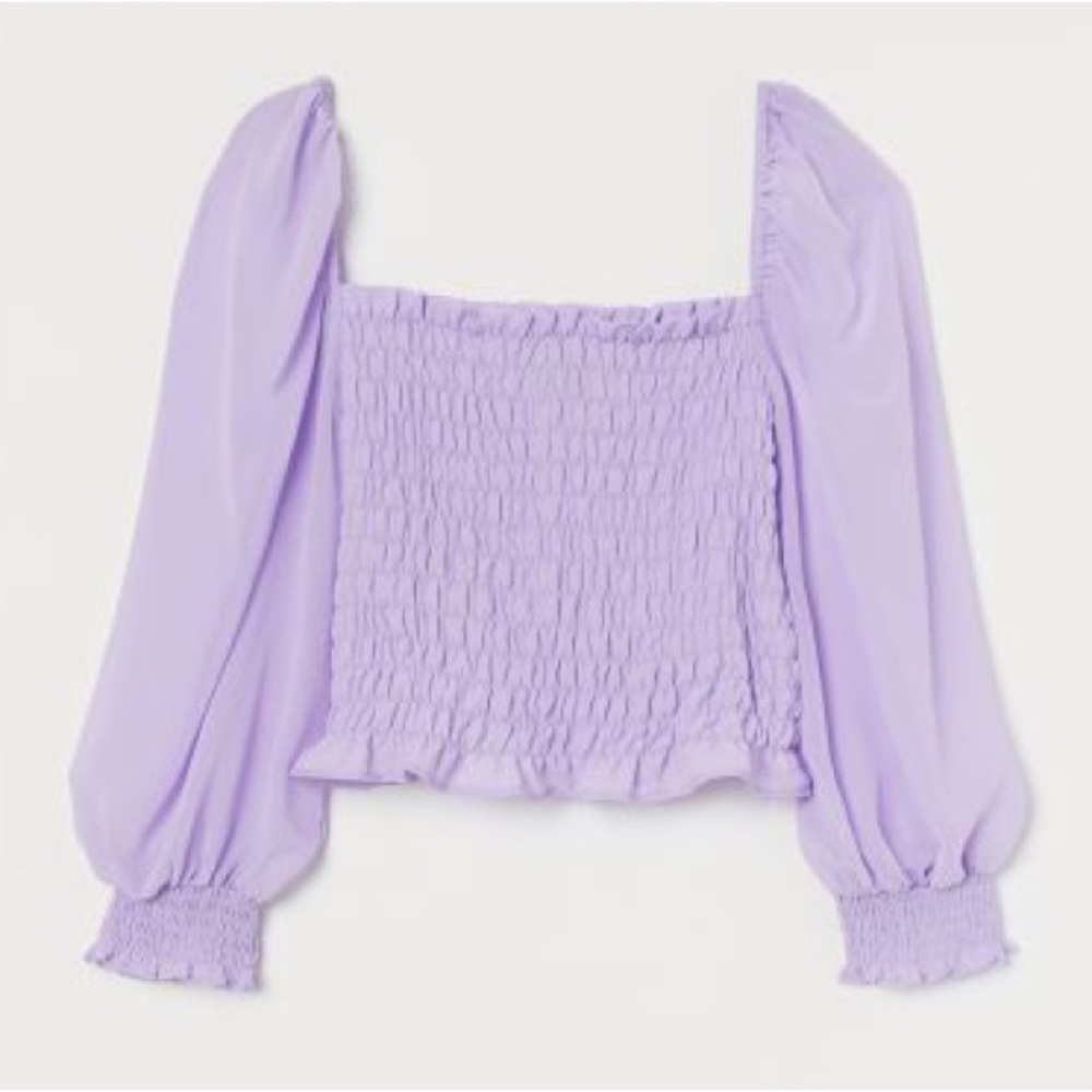 H&M Lavender Puff Sleeved Crop Top Size Medium